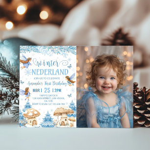 Winter Wonderland Fairy 1st Birthday Photo Invitation