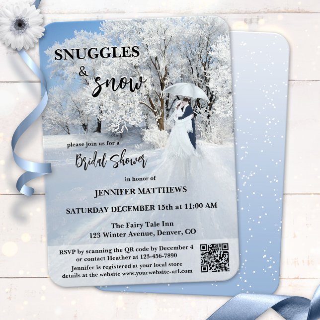 Winter Wonderland Fine Art Bridal Shower Invitation (Bridal shower invitation featuring a painting of a winter wonderland with a couple with umbrella)