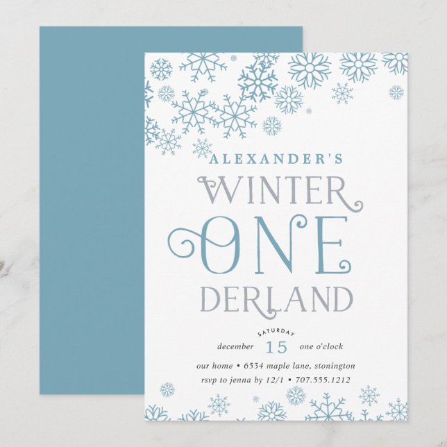 Winter Wonderland First Birthday Party Invitation (Front/Back)