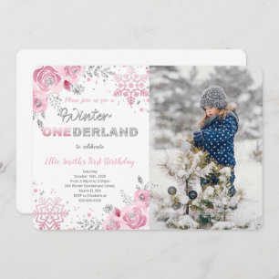 Winter Wonderland First Birthday Photo Invitation