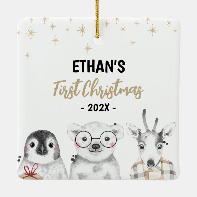 Winter Wonderland First Christmas Photo Ceramic Or Ceramic Ornament (Back)