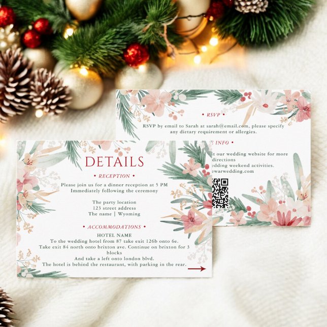 Winter Wonderland Floral Christmas Wedding Details Enclosure Card (Winter Wonderland Floral Christmas Wedding Details Enclosure Card)
