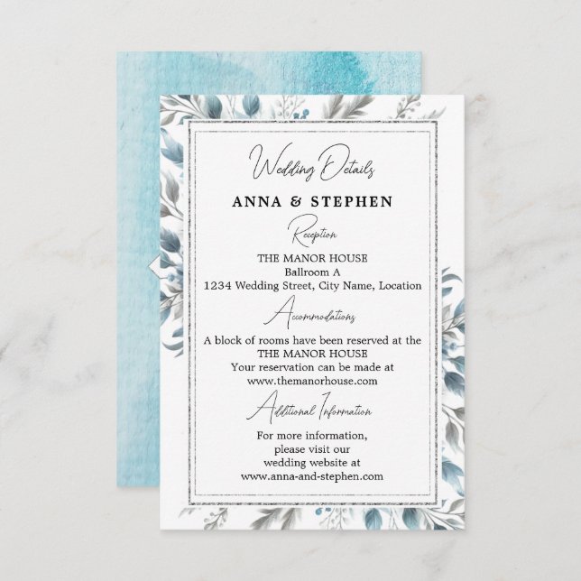 Winter Wonderland Floral Wedding Details Enclosure Card (Front/Back)