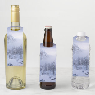 Winter wonderland, fog, spruce forest and mountain bottle tag