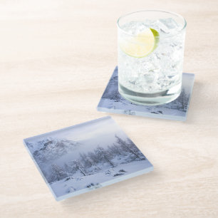 Winter wonderland, fog, spruce forest and mountain glass coaster