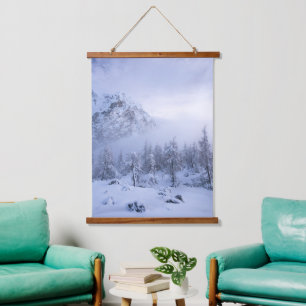 Winter wonderland, fog, spruce forest and mountain hanging tapestry