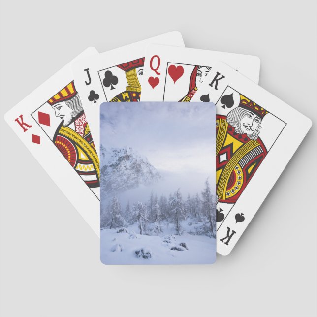 Winter wonderland, fog, spruce forest and mountain playing cards (Back)