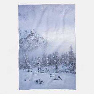 Winter wonderland, fog, spruce forest and mountain tea towel