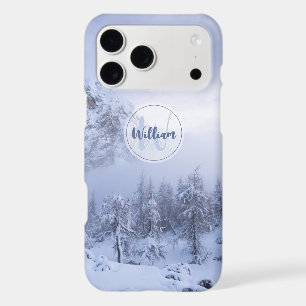 Winter wonderland fog spruce forest snow monogram
