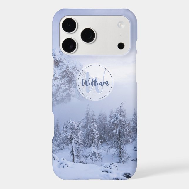 Winter wonderland fog spruce forest snow monogram  (Back)