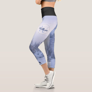 Winter wonderland fog spruce forest snow monogram capri leggings