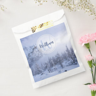 Winter wonderland fog spruce forest snow monogram favour bag