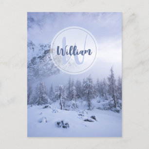 Winter wonderland fog spruce forest snow monogram postcard