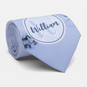 Winter wonderland fog spruce forest snow monogram tie