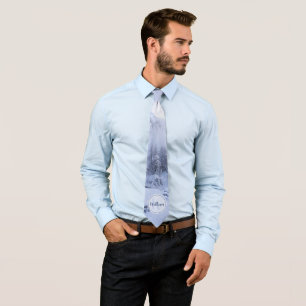 Winter wonderland fog spruce forest snow monogram tie