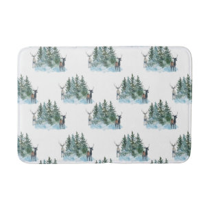 Winter Wonderland Forest Antlers Pine Trees Bath Mat