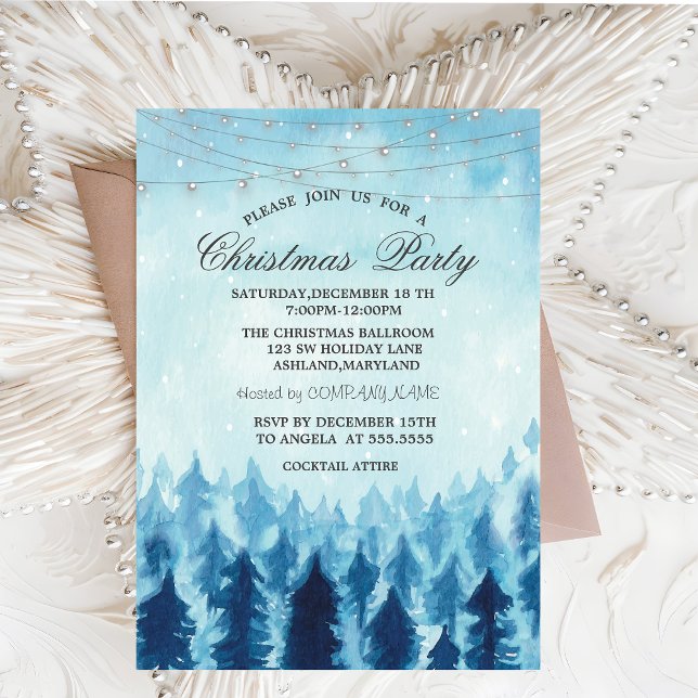 Winter Wonderland Forest Blue Christmas Party  Invitation (Creator Uploaded)