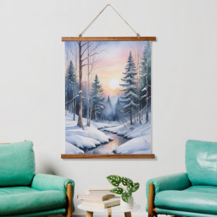 Winter Wonderland Forest Landscape Hanging Tapestry