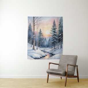 Winter Wonderland Forest Landscape Tapestry