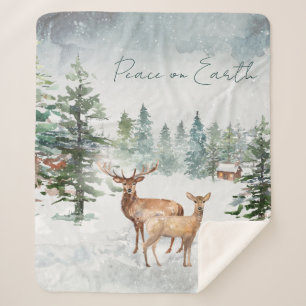 Winter Wonderland Forest Peace On Earth Christmas Sherpa Blanket