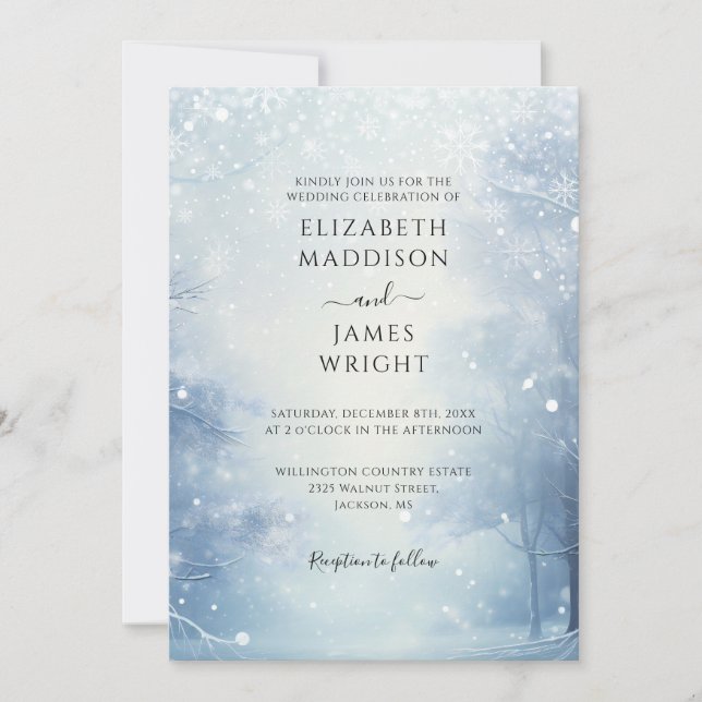 Winter Wonderland Forest QR Code Wedding Invitation (Front)