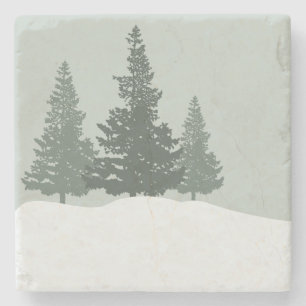 Winter Wonderland Forest Trees Stone Coaster
