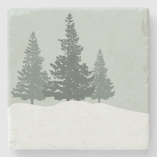 Winter Wonderland Forest Trees  Stone Coaster (Front)