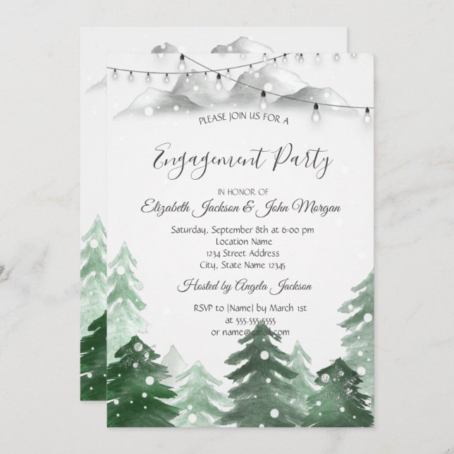 Winter Wonderland Fotest, String Lights Engagement Invitation (Front/Back)