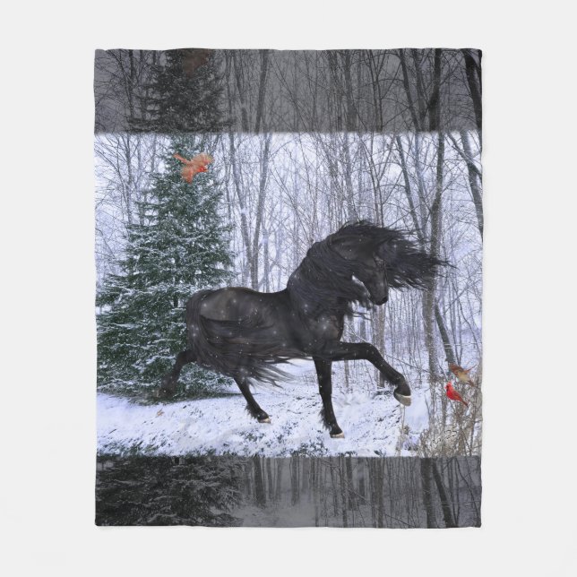 Winter Wonderland Friesian Horse 2 Blanket (Front)