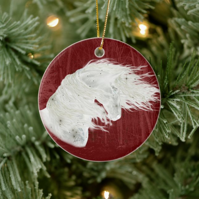 Winter Wonderland Friesian Horse 3 Ornamant Ceramic Ornament (Tree)