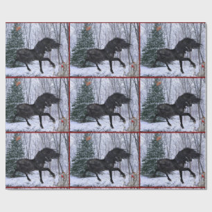 Winter Wonderland Friesian Horse Wrapping Paper