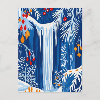 Winter Wonderland, Frozen Fall, Christmas folk art Holiday Postcard