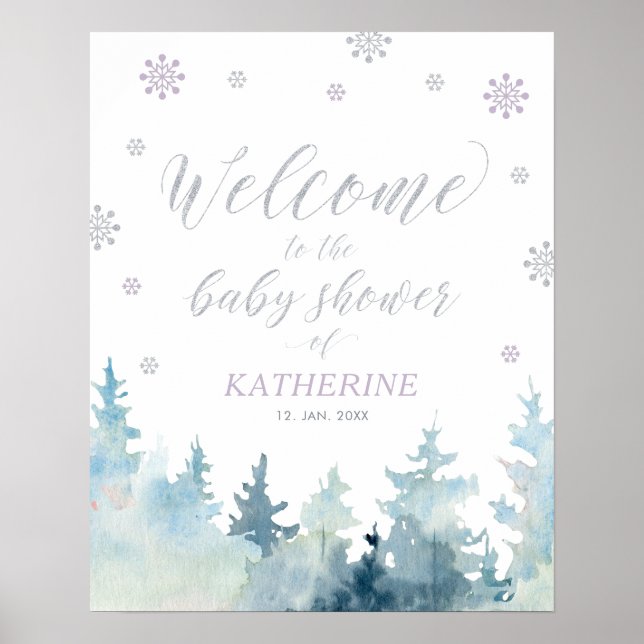 Winter Wonderland Girl Baby Shower Welcome Sign (Front)