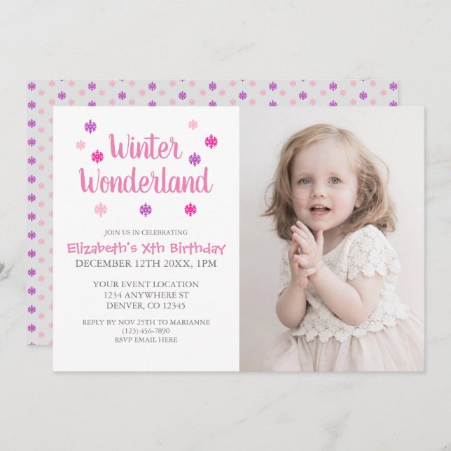 Winter Wonderland Girl Birthday Invitation (Front/Back)