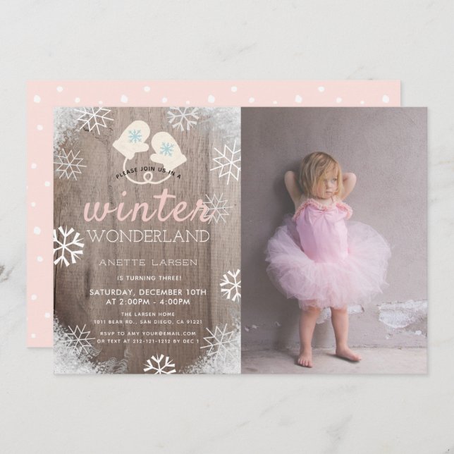 Winter Wonderland Girl Photo Birthday Invitation (Front/Back)