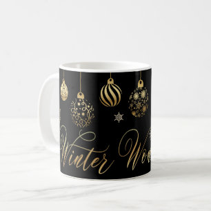 winter wonderland gold black ornaments christmas coffee mug