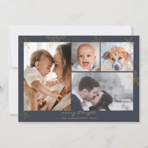 Winter Wonderland Gold Charcoal Family 4 Photos Holiday Card
