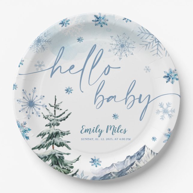 Winter Wonderland Hello Baby Paper Plates (Front)