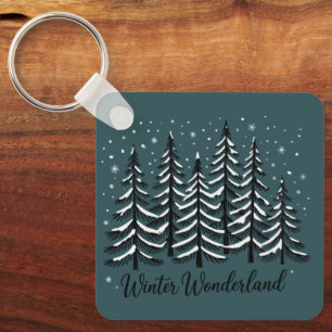 Winter Wonderland Holiday Forest Evergreen Tree Key Ring