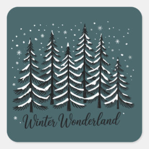 Winter Wonderland Holiday Forest Evergreen Tree Square Sticker