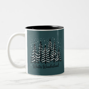Winter Wonderland Holiday Forest Evergreen Tree Two-Tone Coffee Mug