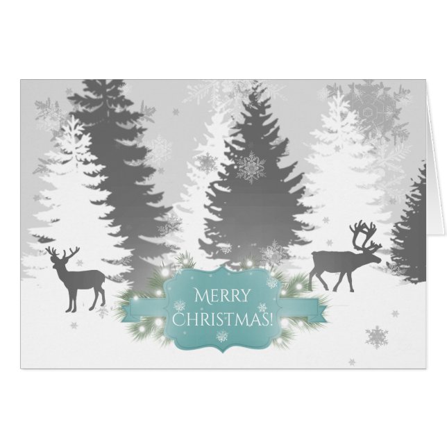 Winter Wonderland Holiday Greeting Card - Teal (Front Horizontal)