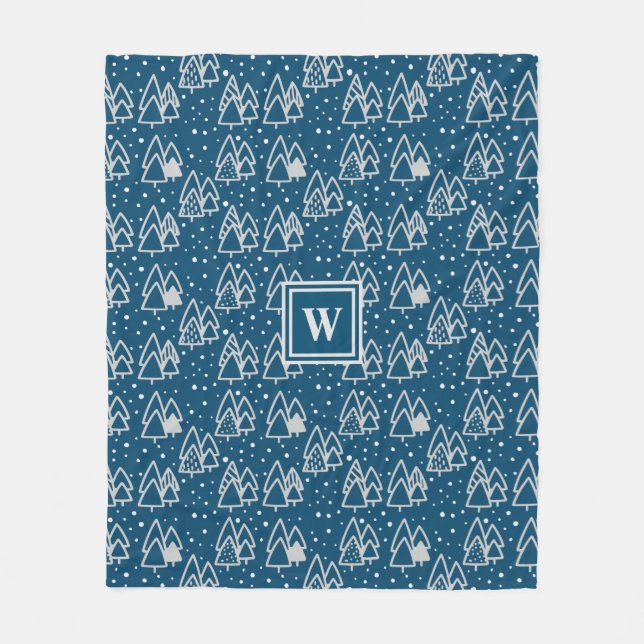 Winter Wonderland Holiday Pattern with Monogram Fleece Blanket (Front)