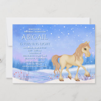 Winter Wonderland Horse and Snow Birthday Invitation