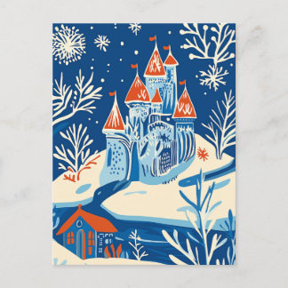 Winter Wonderland, Ice Castle, Holiday folk art Postcard