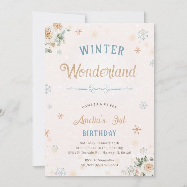 Winter Wonderland Ice Snow Princess Girl Birthday Invitation (Front)