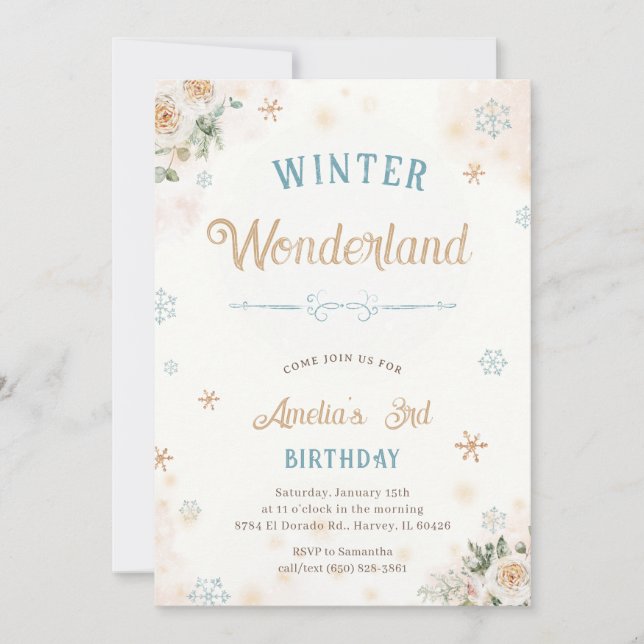 Winter Wonderland Ice Snow Princess Girl Birthday  Invitation (Front)