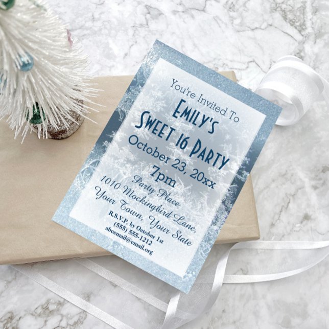 Winter Wonderland Ice Theme Blue Sweet 16 Birthday Invitation (Creator Uploaded)
