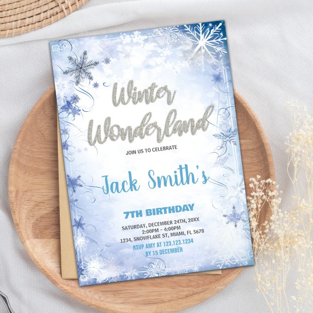 Winter Wonderland Invitations Blue Silver Glitter (Winter Wonderland Invitations Blue Silver Glitter)