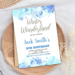 Winter Wonderland Invitations Blue Silver Snow